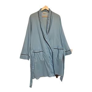 Weldon Bathrobe Mens L Blue Belted Lightweight Cotton Poly Sleep Lounge Vintage